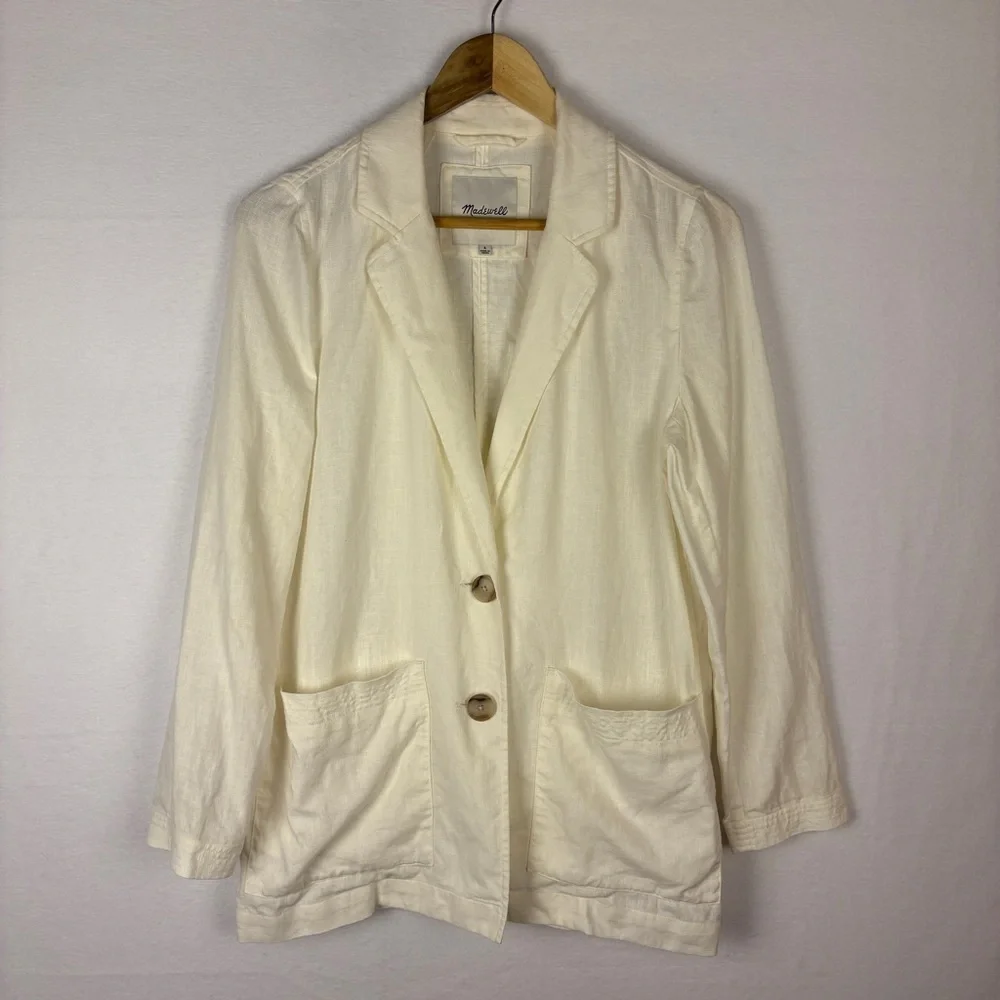 Madewell White 100% Linen Blazer Relaxed Boyfriend Style